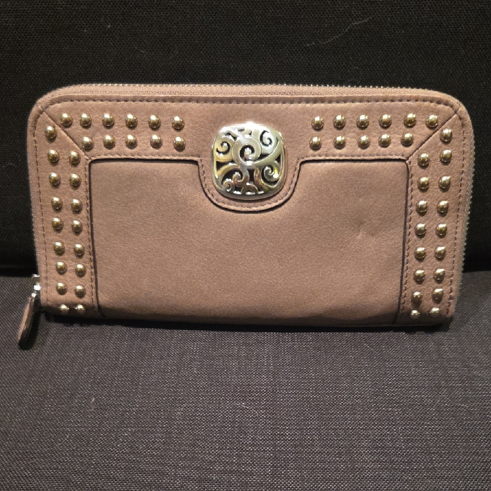 Brighton Tan Wallet with Gold Studs
